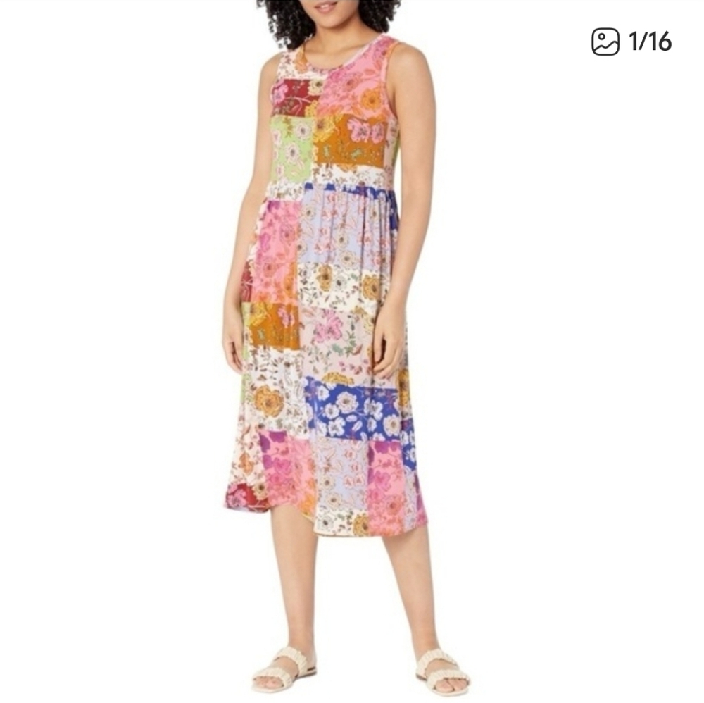 Johnny Was Cosmo Patchwork Tea Length Tank Dress - Picture 5 of 11